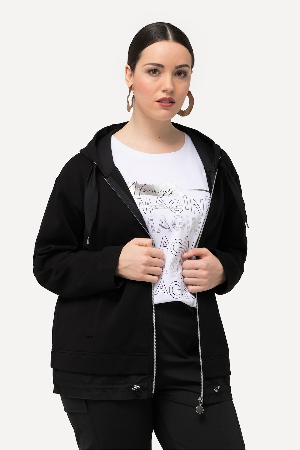 Große Größen Kapuzenjacke, Damen, schwarz, Größe: 58/60, Baumwolle/Polyester, Ulla Popken