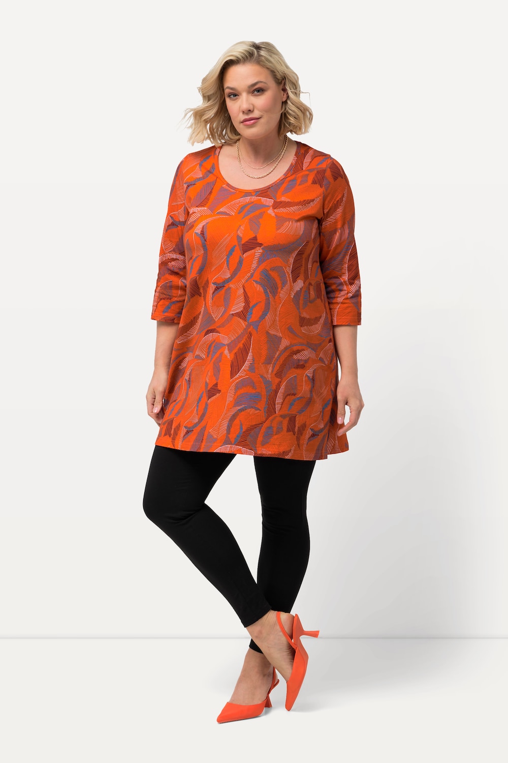 Grote Maten Longshirt, Dames, oranje, Maat: 54/56, Katoen, Ulla Popken