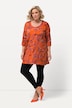 Leaf Print Knit  Swing Side Slit Cotton Tunic
