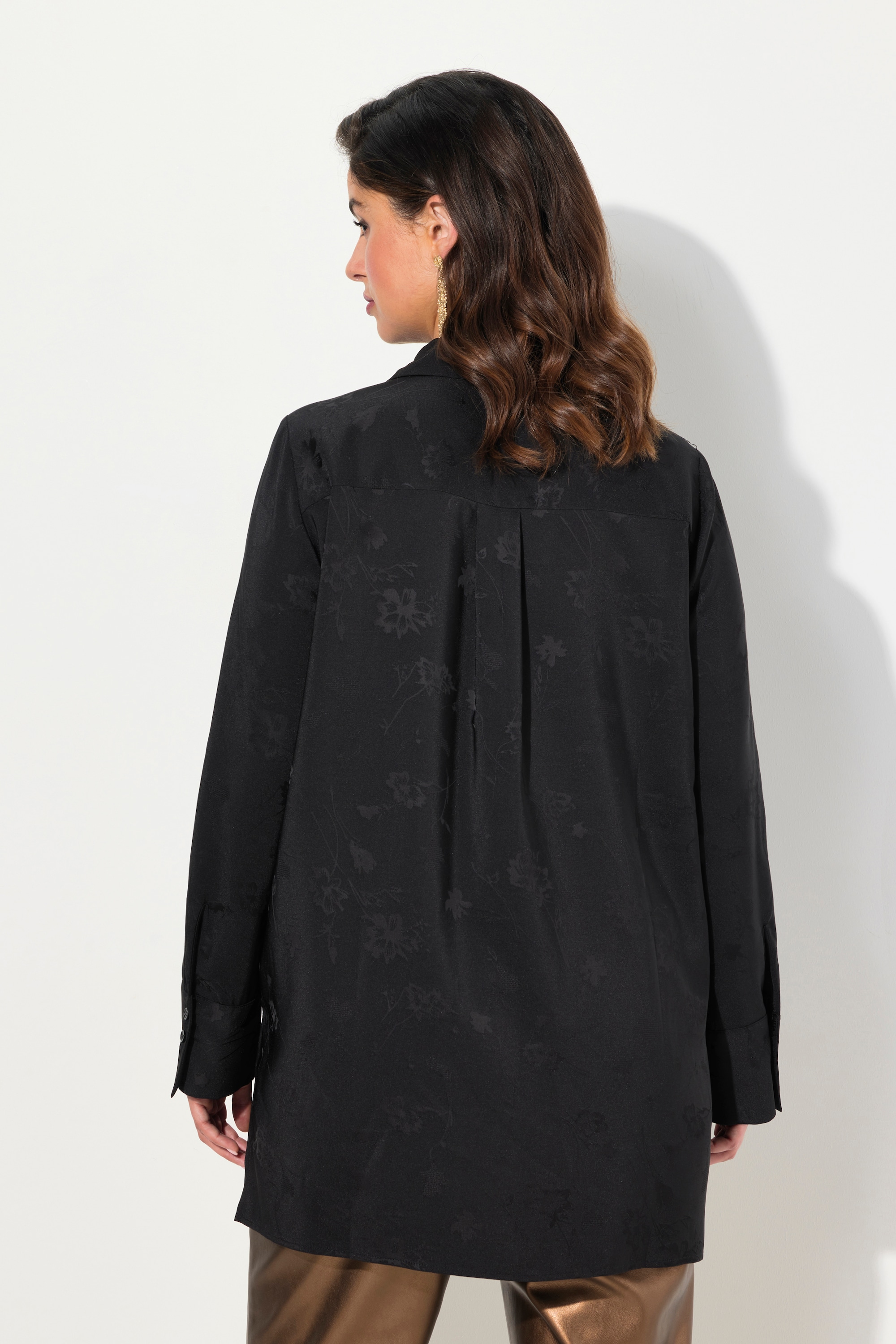 Ulla Popken Damen große Größen Longtunika Satin Struktur V Ausschnitt