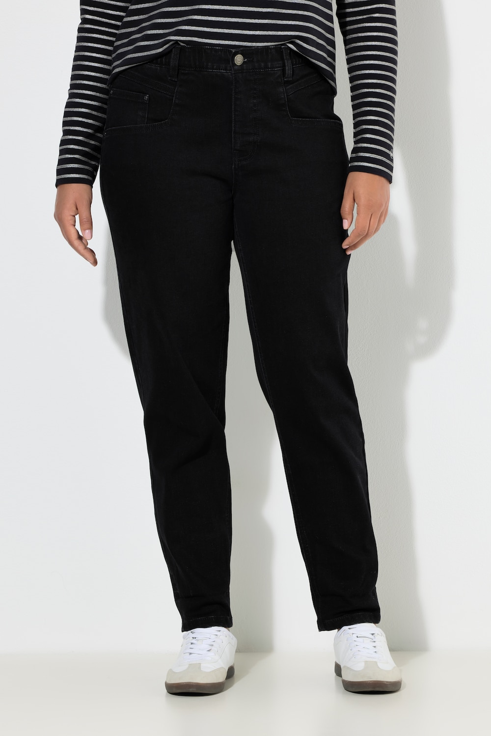 Große Größen Mom-Jeans, Damen, schwarz, Größe: 50, Baumwolle, LAURASON