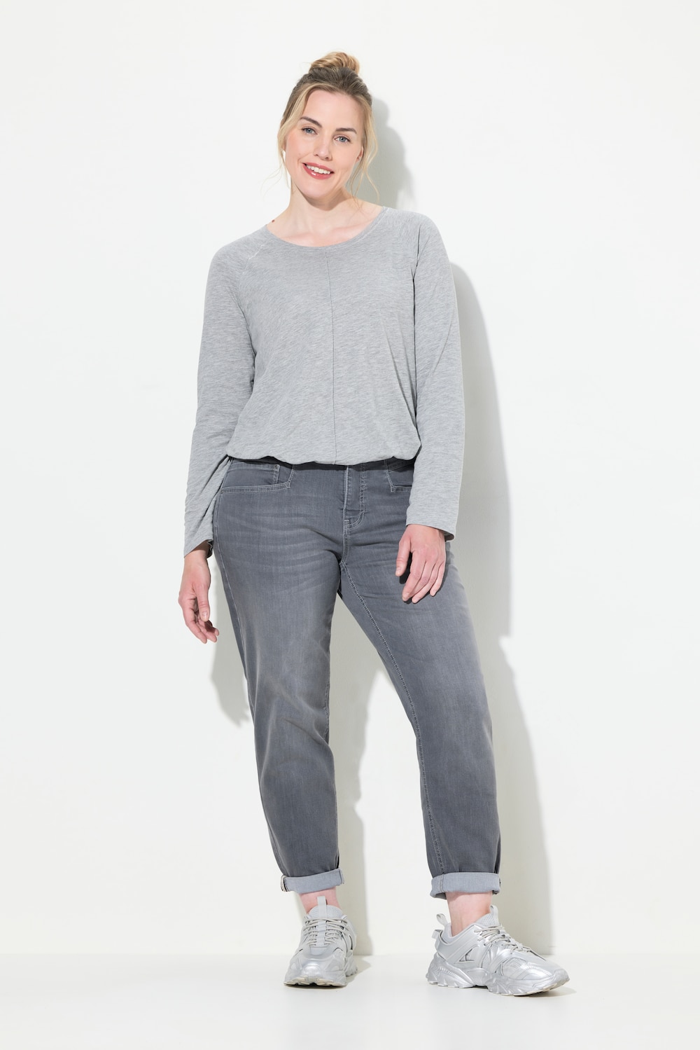 Große Größen Karotten-Jeans, Damen, grau, Größe: 42, Baumwolle, LAURASON