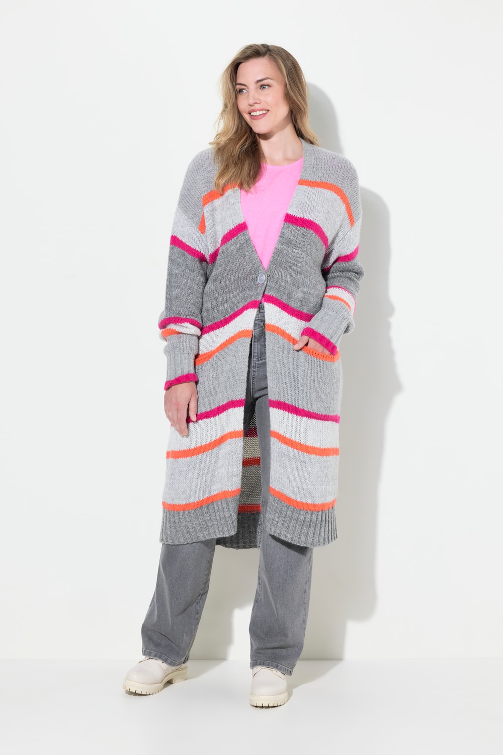 Große Größen Long Strickjacke, Damen, grau, Größe: XXL, Synthetische Fasern/Wolle, LAURASON