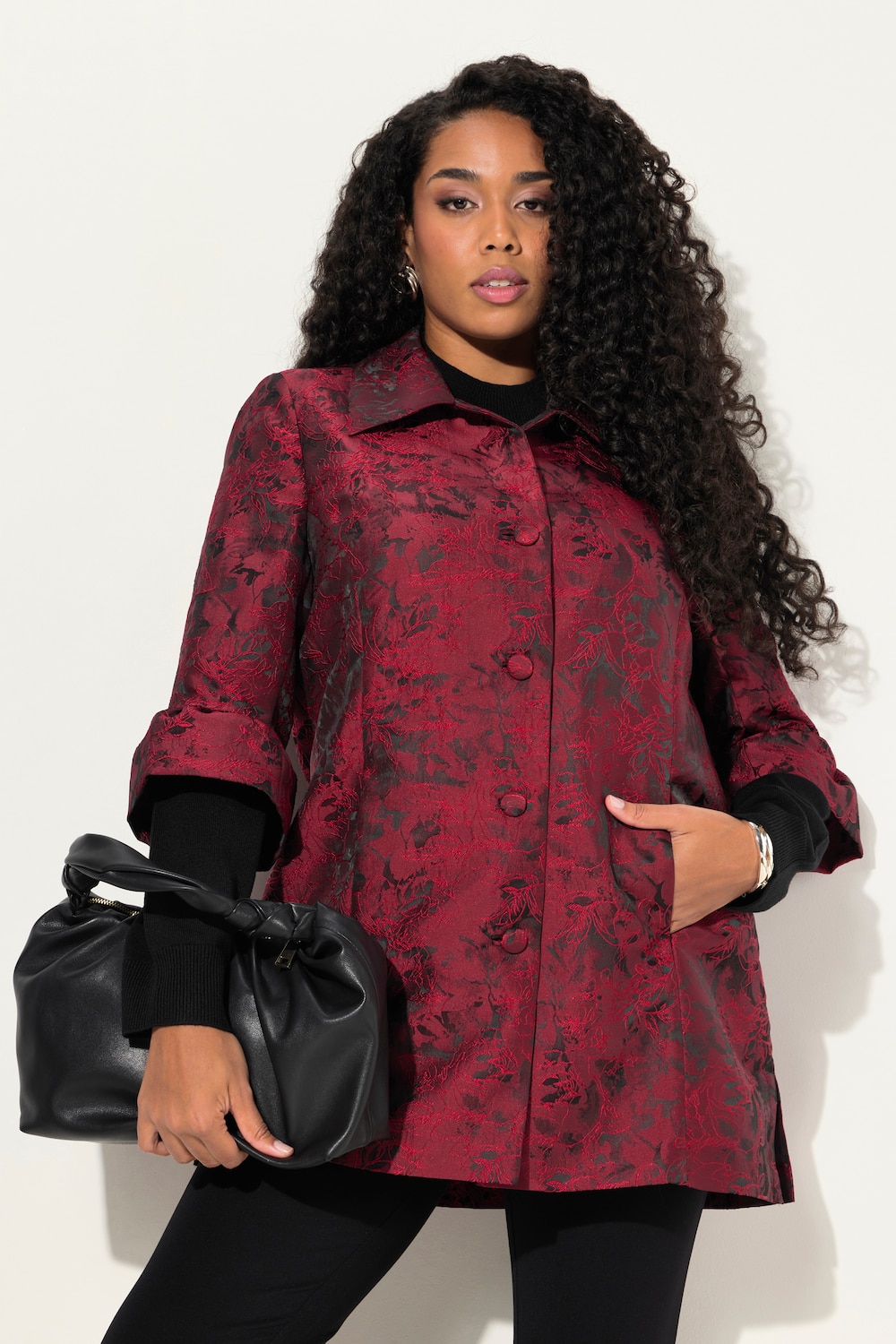 Große Größen Jacquard-Jacke, Damen, rot, Größe: 50/52, Polyester/Viskose, Ulla Popken