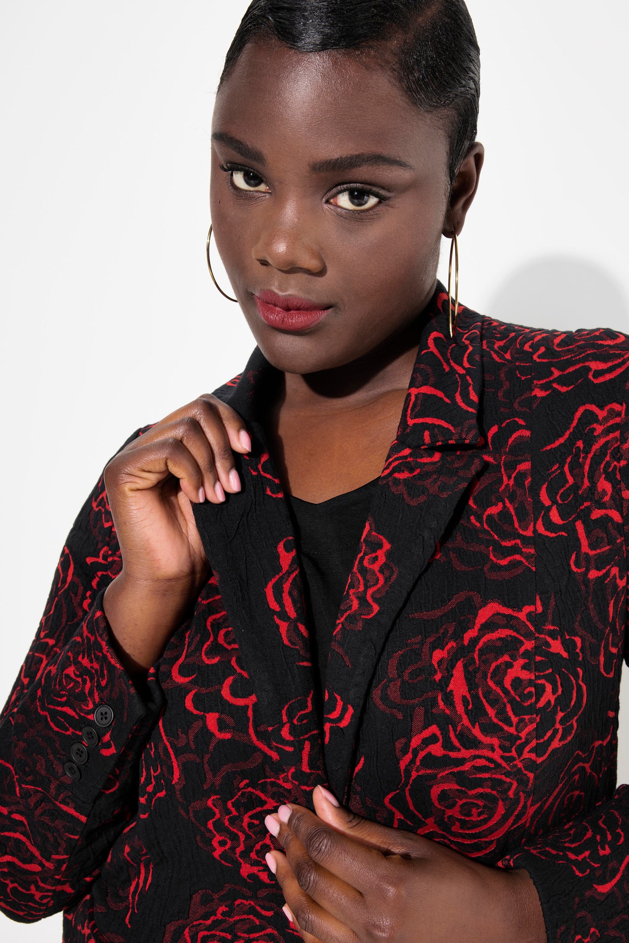 Ulla Popken Damen große Größen Jacquard Jerseyblazer Reverskragen