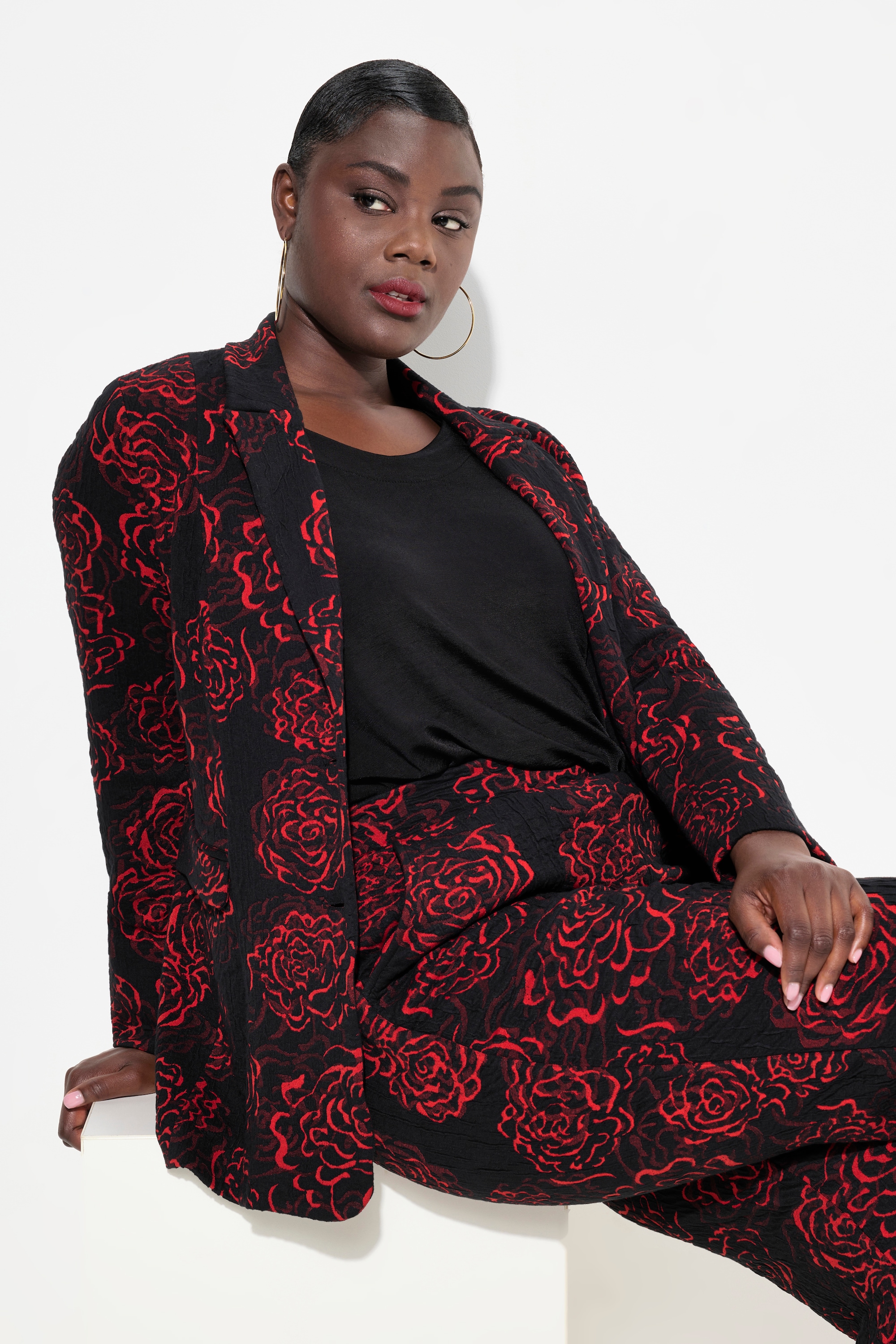 Ulla Popken Damen große Größen Jacquard Jerseyblazer Reverskragen