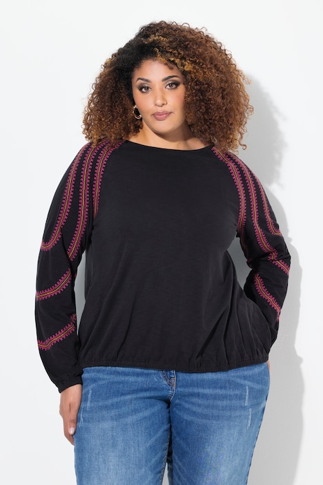 Embroidered Stripe Long Sleeve Tee