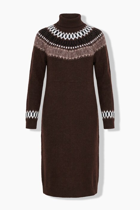 Robe en maille à manches longues, col roulé et motif norvégien.