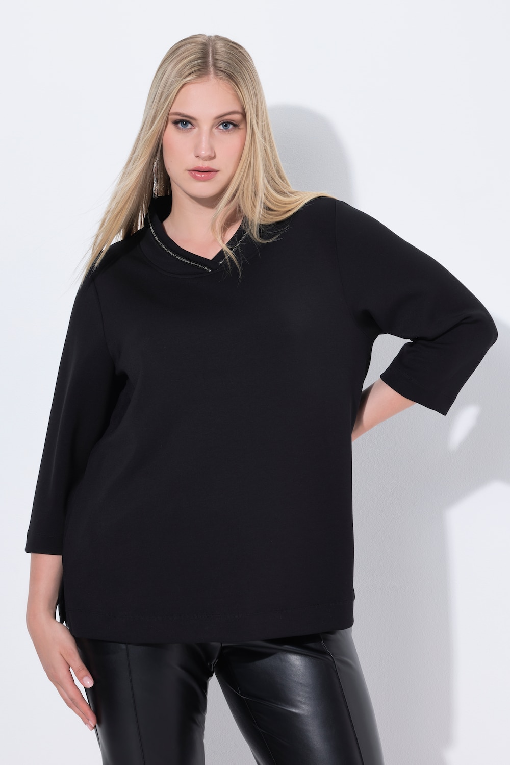 Große Größen Sweatshirt, Damen, schwarz, Größe: 62/64, Synthetische Fasern/Polyester, Ulla Popken