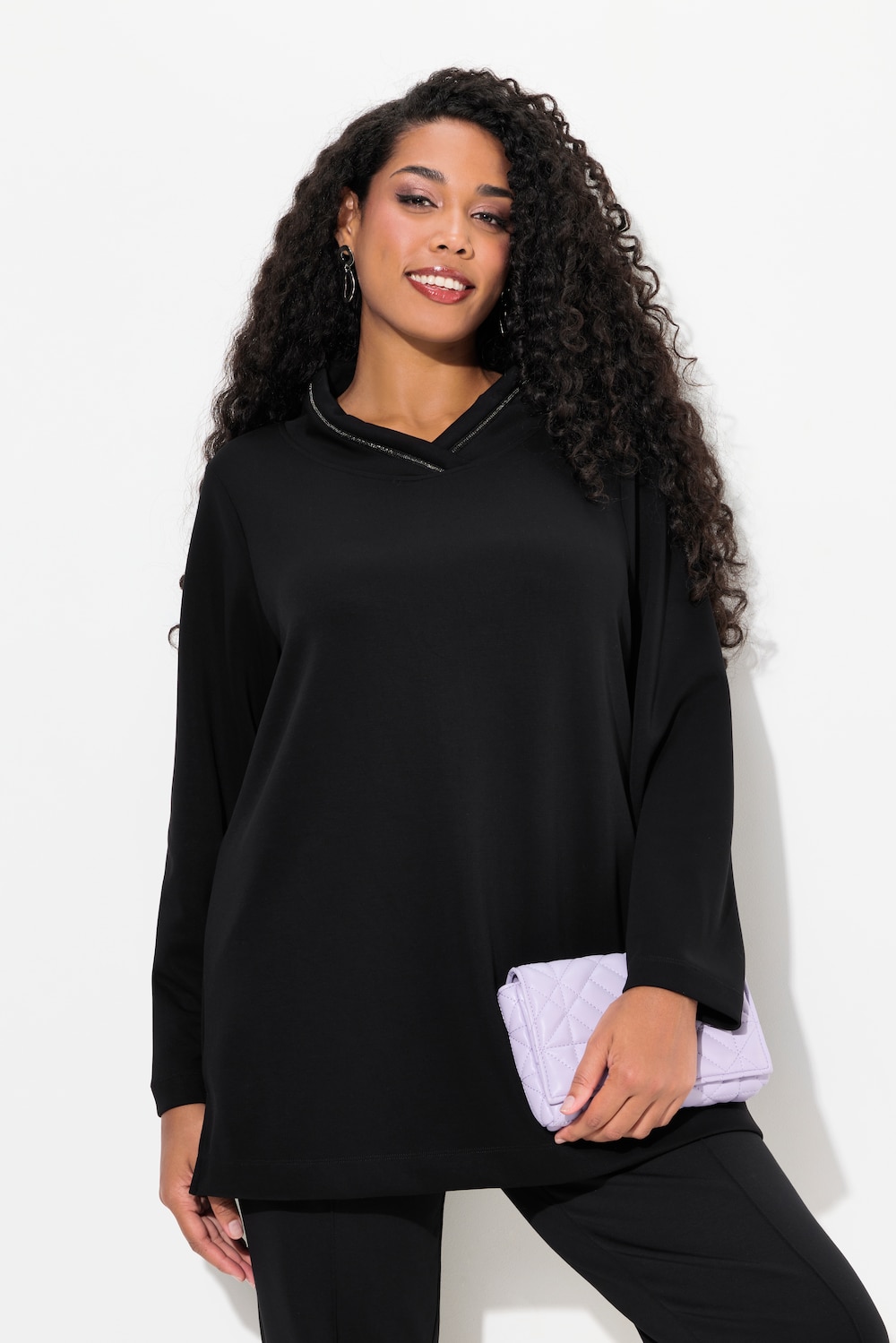 Große Größen Sweatshirt, Damen, schwarz, Größe: 42/44, Synthetische Fasern/Polyester, Ulla Popken