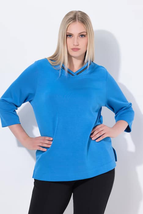 sweater, opstaande kraag, klassiek, decoratieve ketting, lange mouwen
