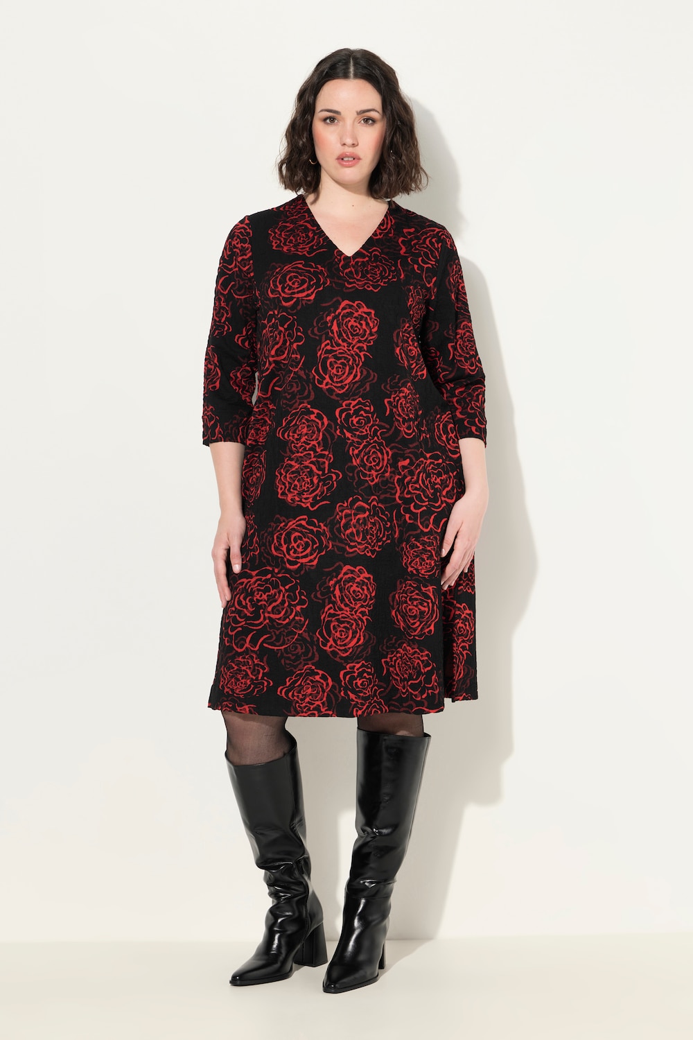 Große Größen Jacquard-Jerseykleid, Damen, rot, Größe: 58/60, Viskose/Polyester, Ulla Popken