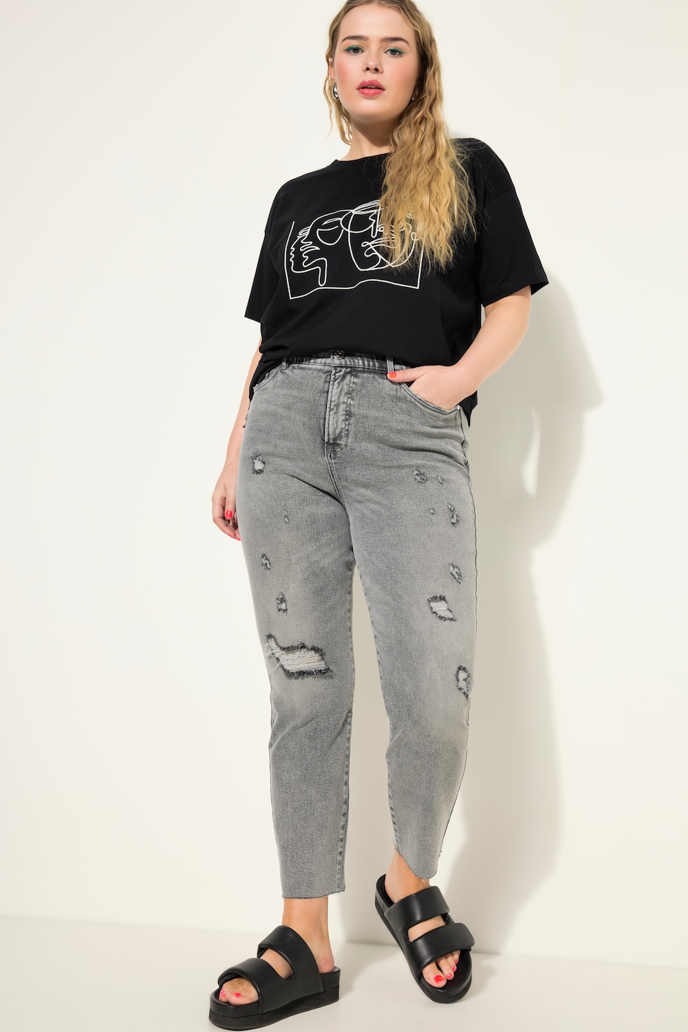 Große Größen Mom-Jeans, Damen, grau, Größe: 54, Baumwolle, Studio Untold