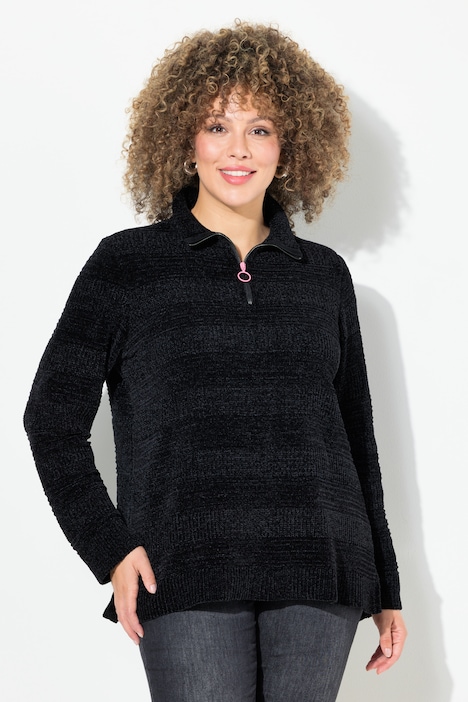 Troyer-Pullover, Chenille, Stehkragen, Langarm