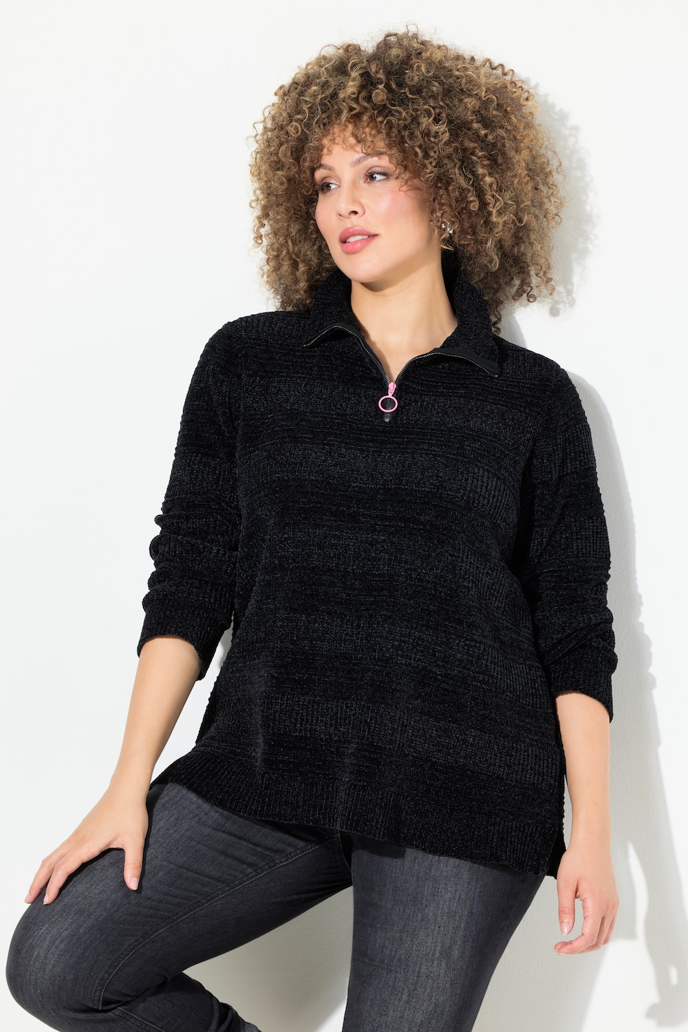 Große Größen Troyer-Pullover, Damen, schwarz, Größe: 54/56, Polyester, Ulla Popken