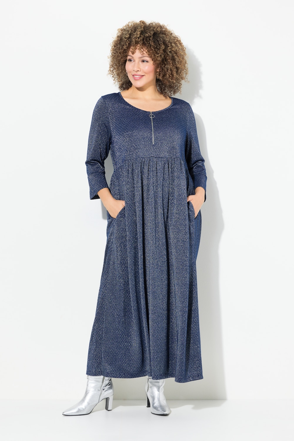 Große Größen Jersey-Midikleid, Damen, blau, Größe: 42/44, Viskose/Metallische Fasern, Ulla Popken