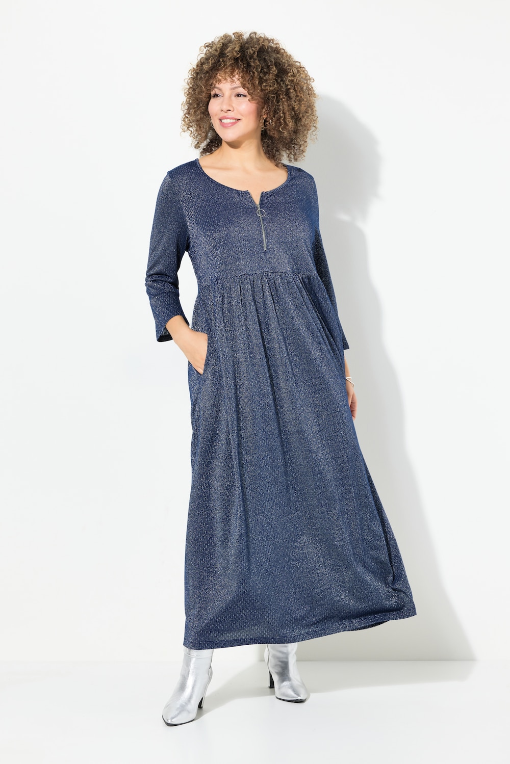 Große Größen Jersey-Midikleid, Damen, blau, Größe: 46/48, Viskose/Metallische Fasern, Ulla Popken