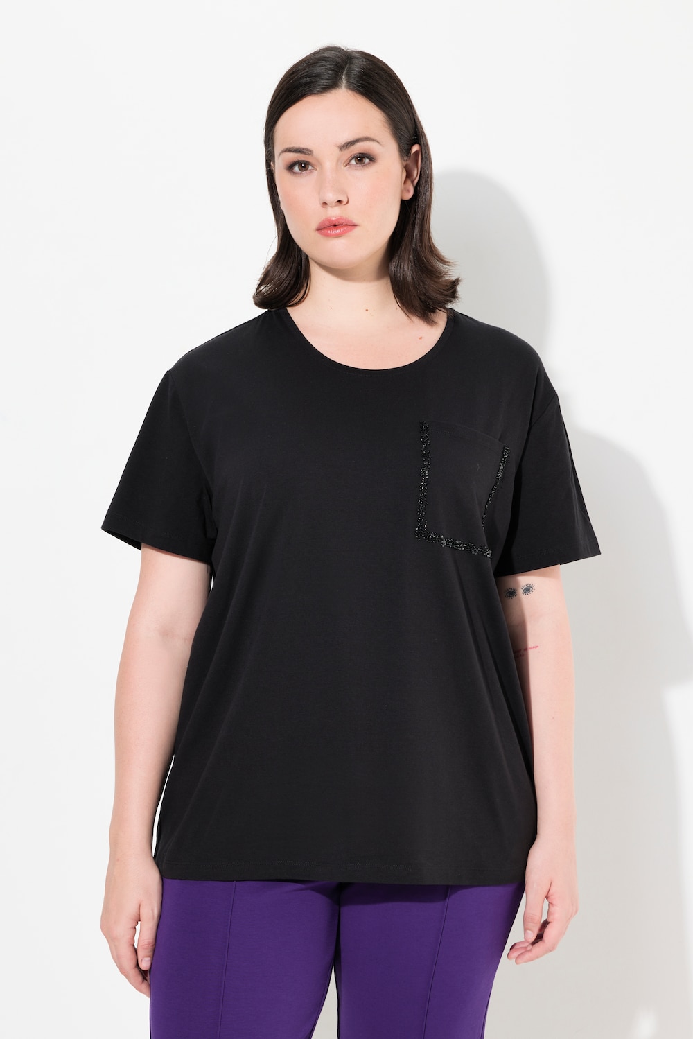 Große Größen T-Shirt, Damen, schwarz, Größe: 46/48, Baumwolle, Ulla Popken