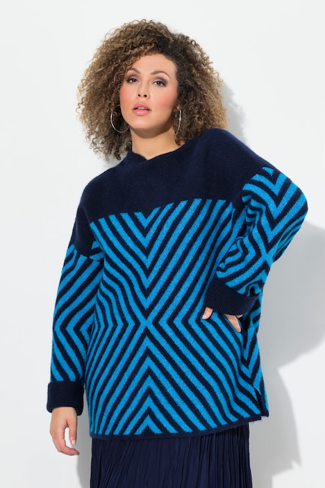 Graphic Stripe Long Sleeve Turtleneck Sweater