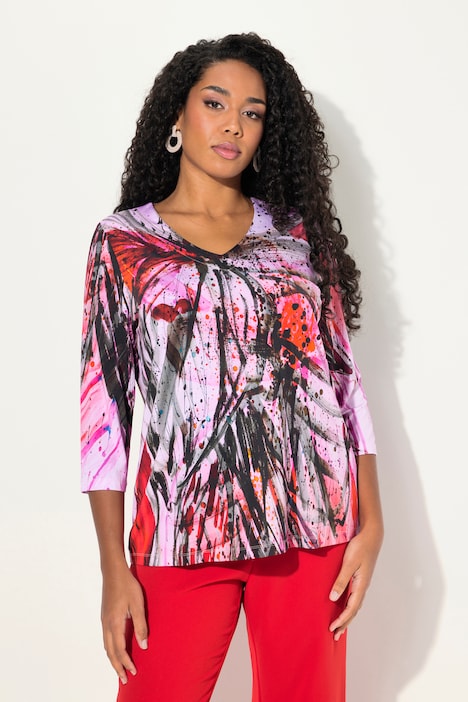 Abstract Print Slinky Knit Blouse