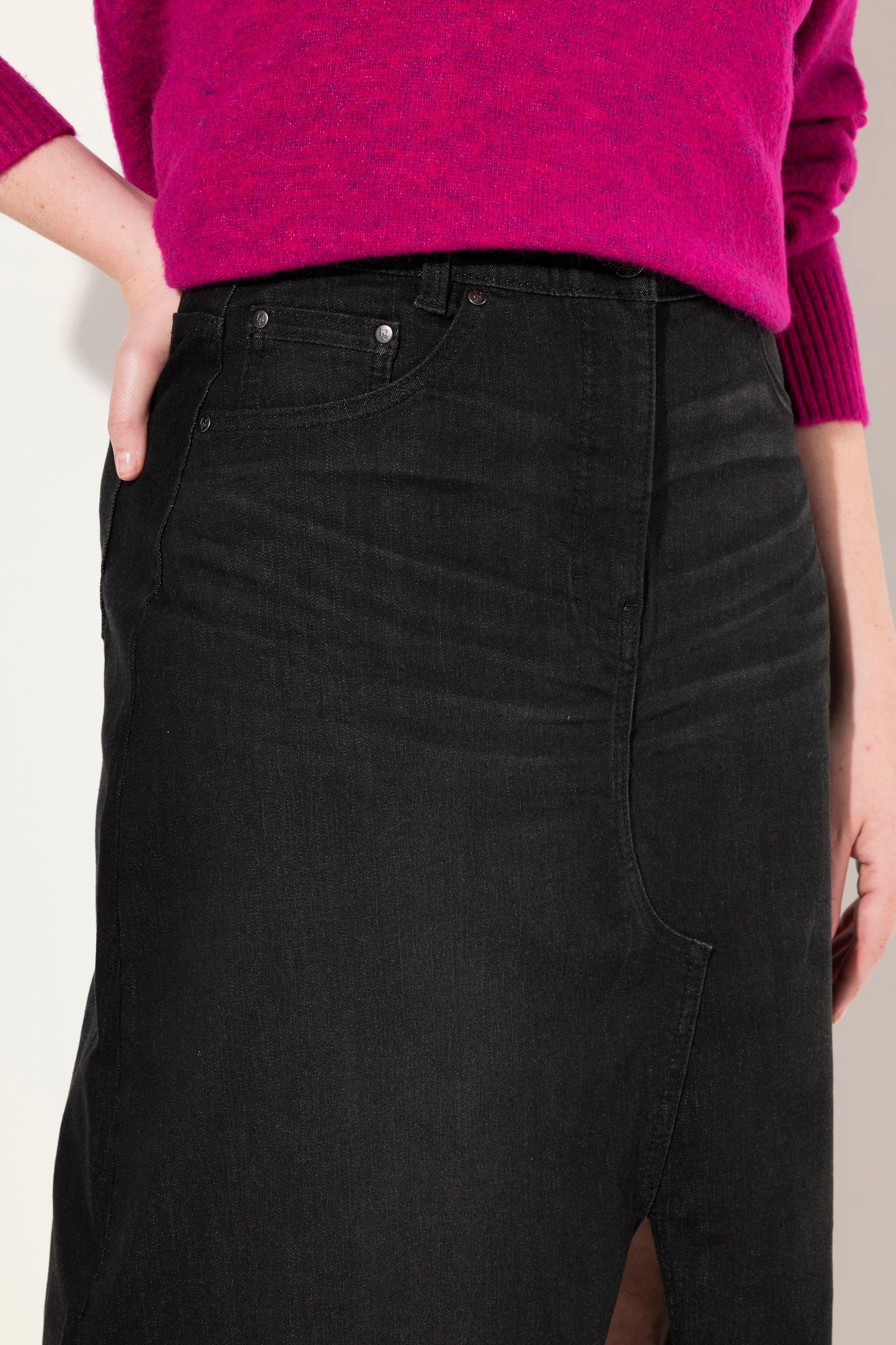 Ulla Popken Damen große Größen Jeansrock Saumschlitz A Linie Fransensaum 832754
