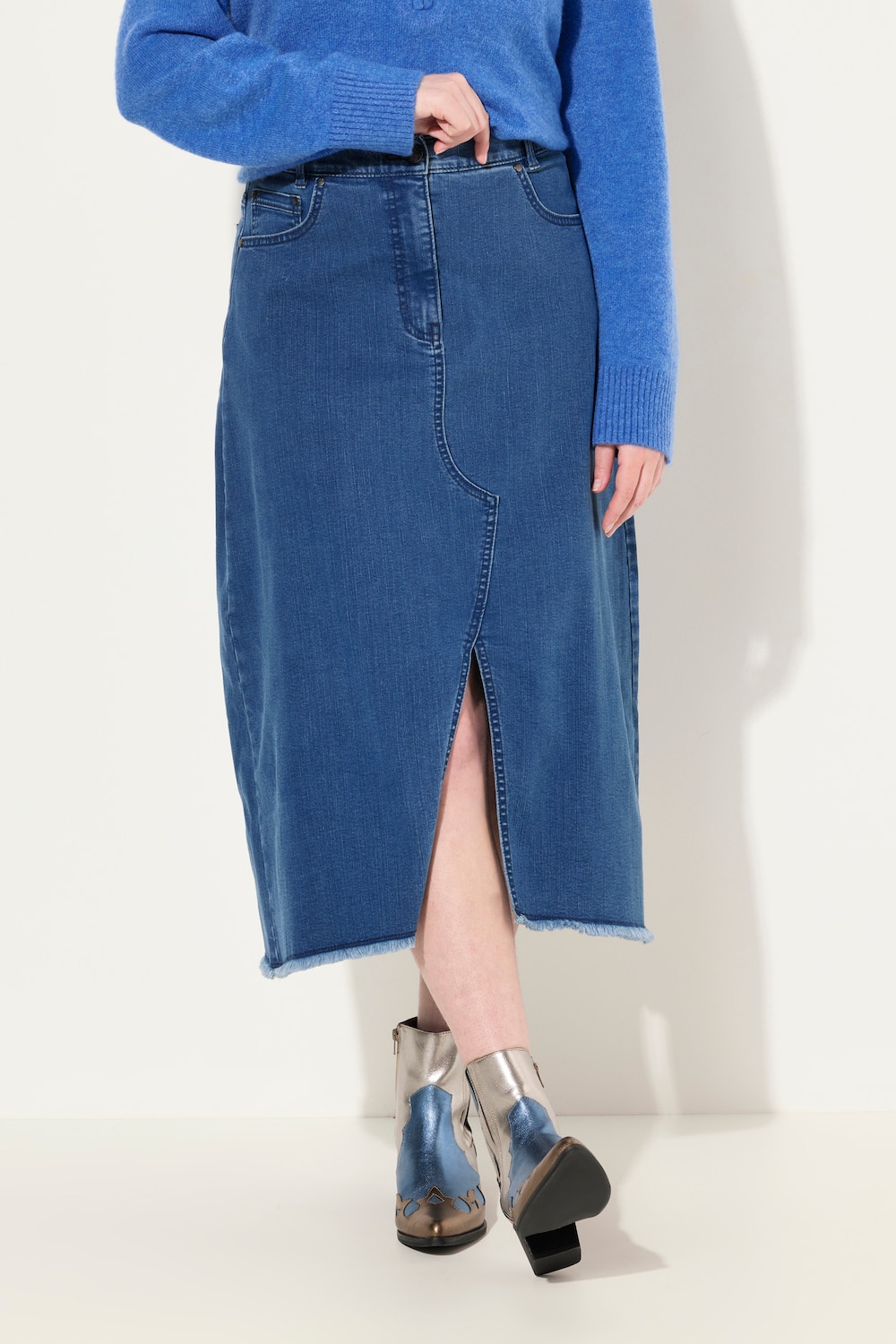 Große Größen Jeansrock, Damen, blau, Größe: 48, Baumwolle/Polyester, Ulla Popken