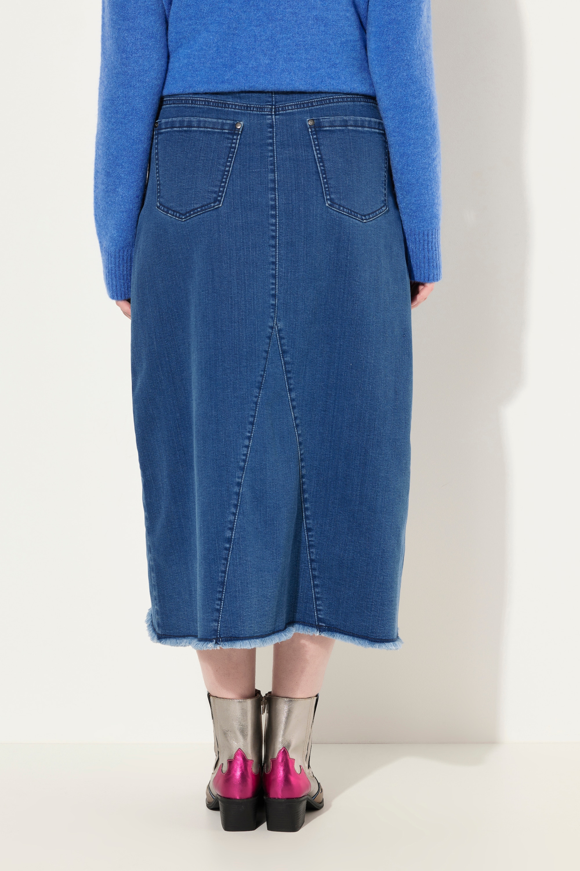Ulla Popken Damen große Größen Jeansrock Saumschlitz A Linie Fransensaum 832754