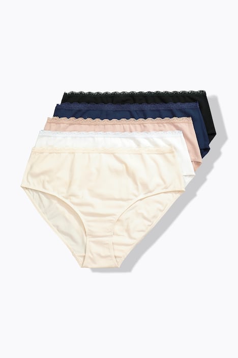 Midislips, set van 5, kanten tailleband
