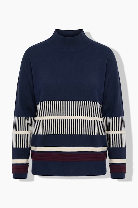 Pullover, Streifen, Stehkragen, Langarm, Biobaumwolle