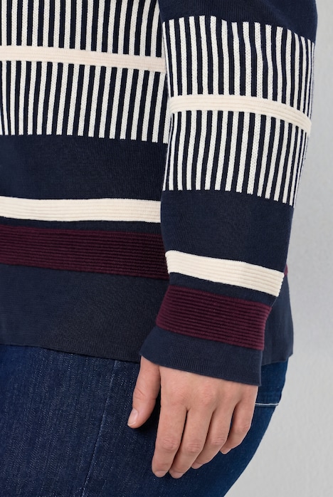 Pullover, Streifen, Stehkragen, Langarm, Biobaumwolle