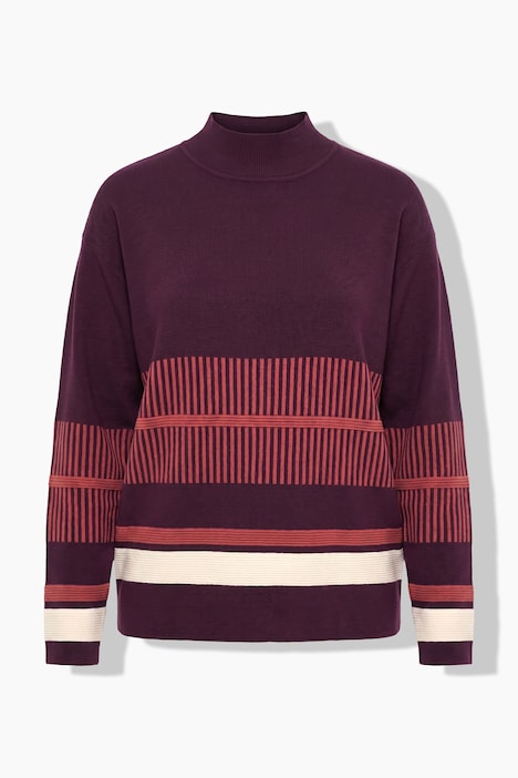 Pullover, Streifen, Stehkragen, Langarm, Biobaumwolle