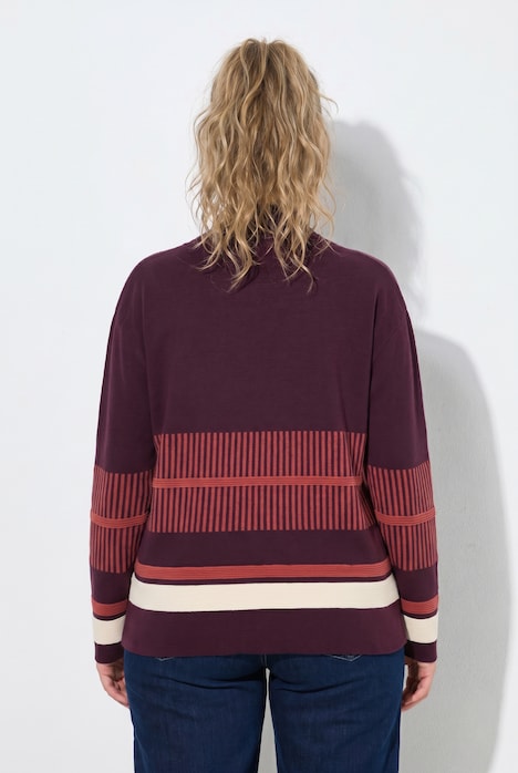 Pullover, Streifen, Stehkragen, Langarm, Biobaumwolle