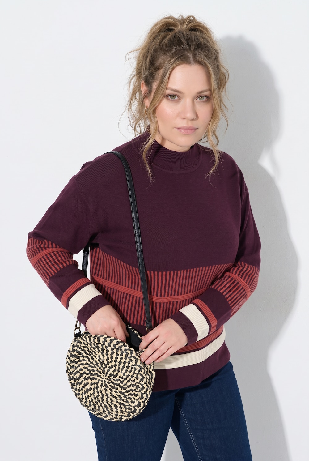Pullover, Streifen, Stehkragen, Langarm, Biobaumwolle