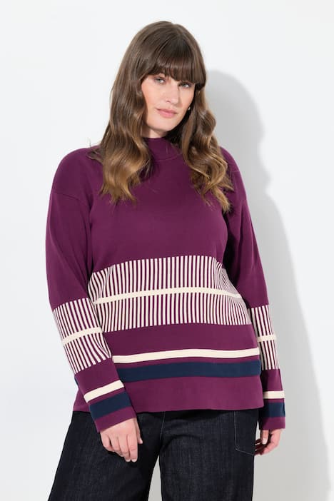 Pullover, Streifen, Stehkragen, Langarm, Biobaumwolle