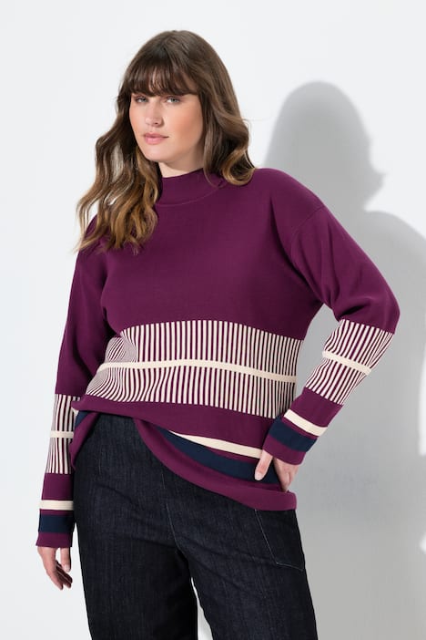 Pullover, Streifen, Stehkragen, Langarm, Biobaumwolle