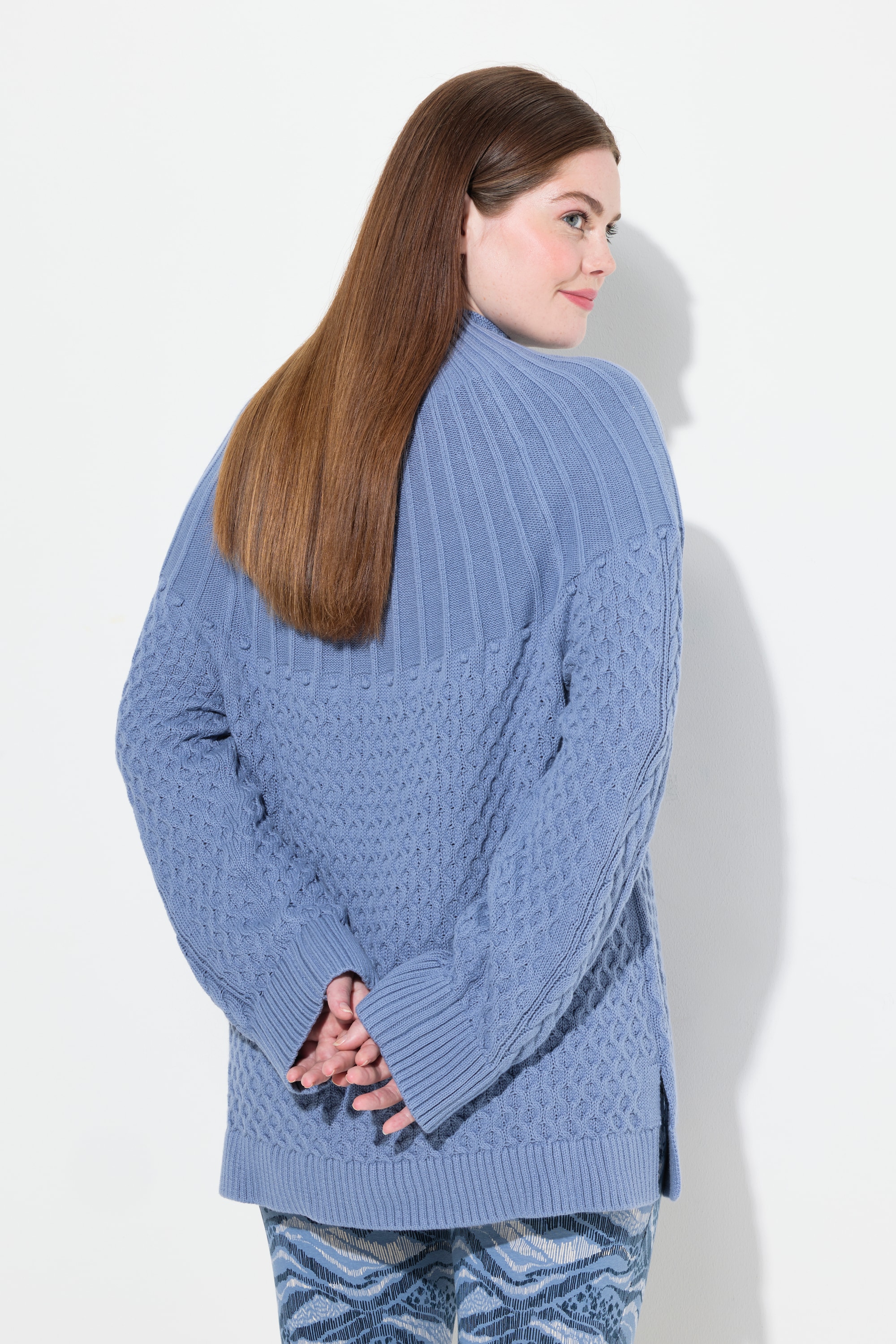 Ulla Popken Damen große Größen Pullover Strickmuster Stehkragen Langarm