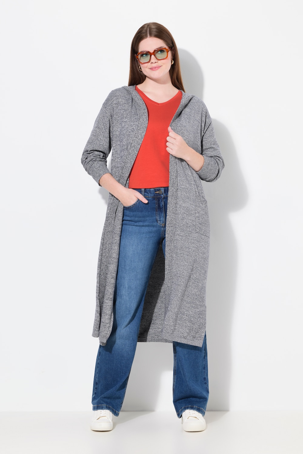 Große Größen Long-Strickjacke, Damen, blau, Größe: 54/56, Baumwolle, Ulla Popken