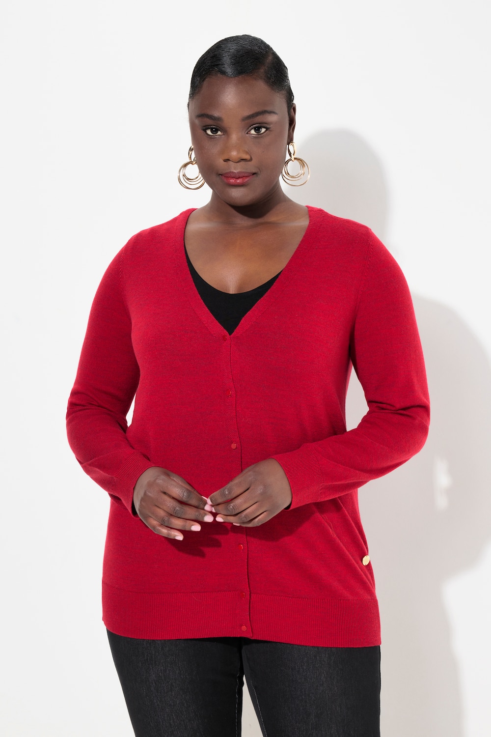 Große Größen Strickjacke, Damen, rot, Größe: 50/52, Wolle, Ulla Popken