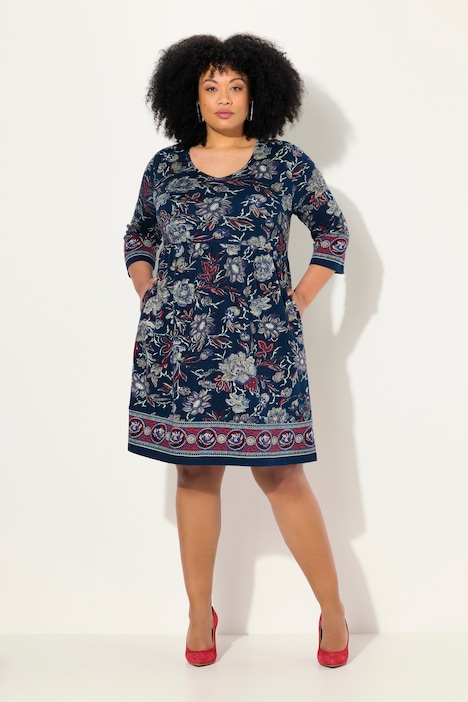 Floral Paisley 3/4 Sleeve Jersey Dress