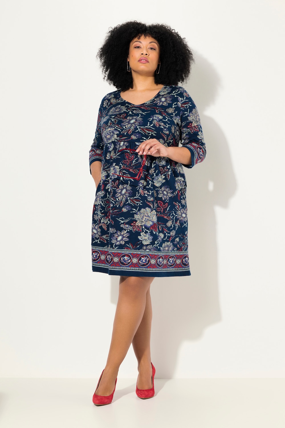 Große Größen Jerseykleid, Damen, blau, Größe: 42/44, Baumwolle, Ulla Popken