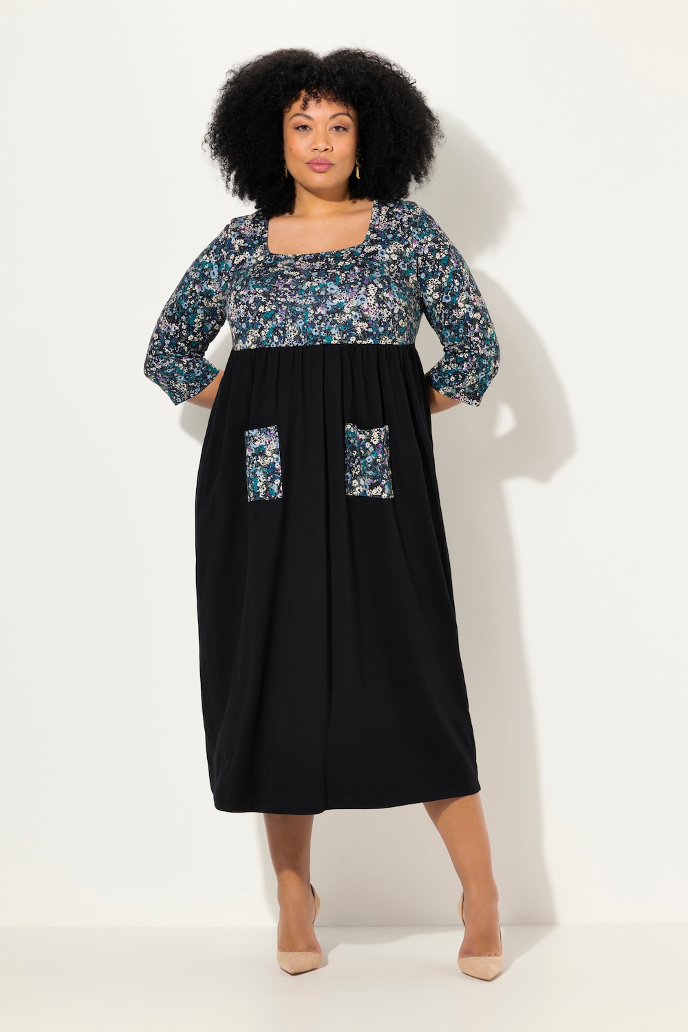 Große Größen Jersey-Maxikleid, Damen, schwarz, Größe: 58/60, Baumwolle, Ulla Popken