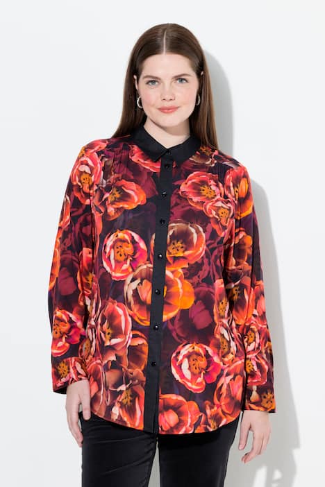 Overhemdblouse, rozen, overhemdkraag, lange mouwen