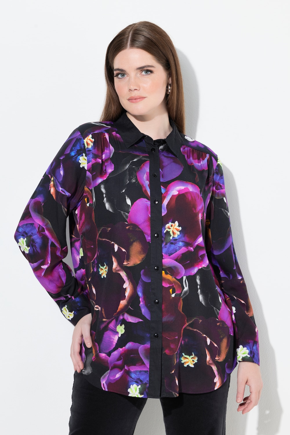 Große Größen Hemdbluse, Damen, lila, Größe: 46/48, Viskose, Ulla Popken