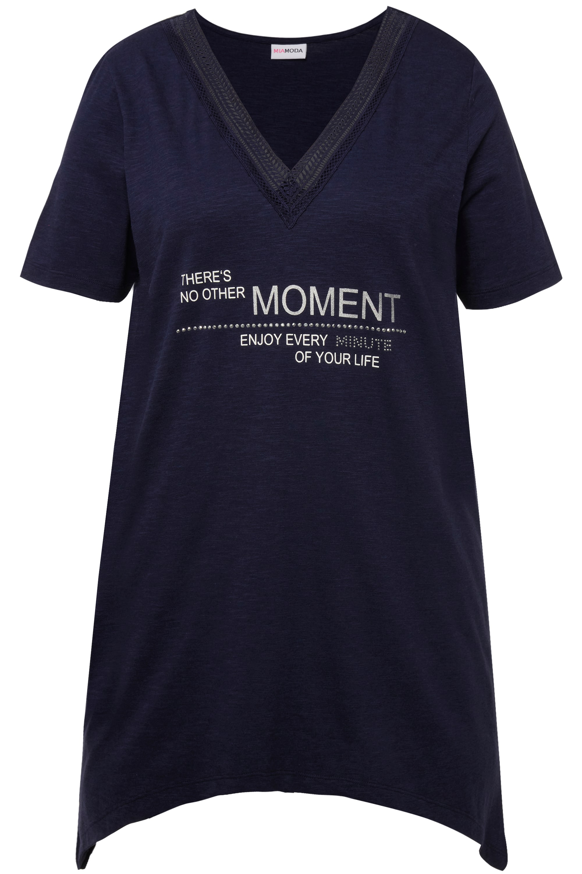 MIAMODA Damen große Größen T Shirt Schrift Motiv V Ausschnitt Halbarm 832870