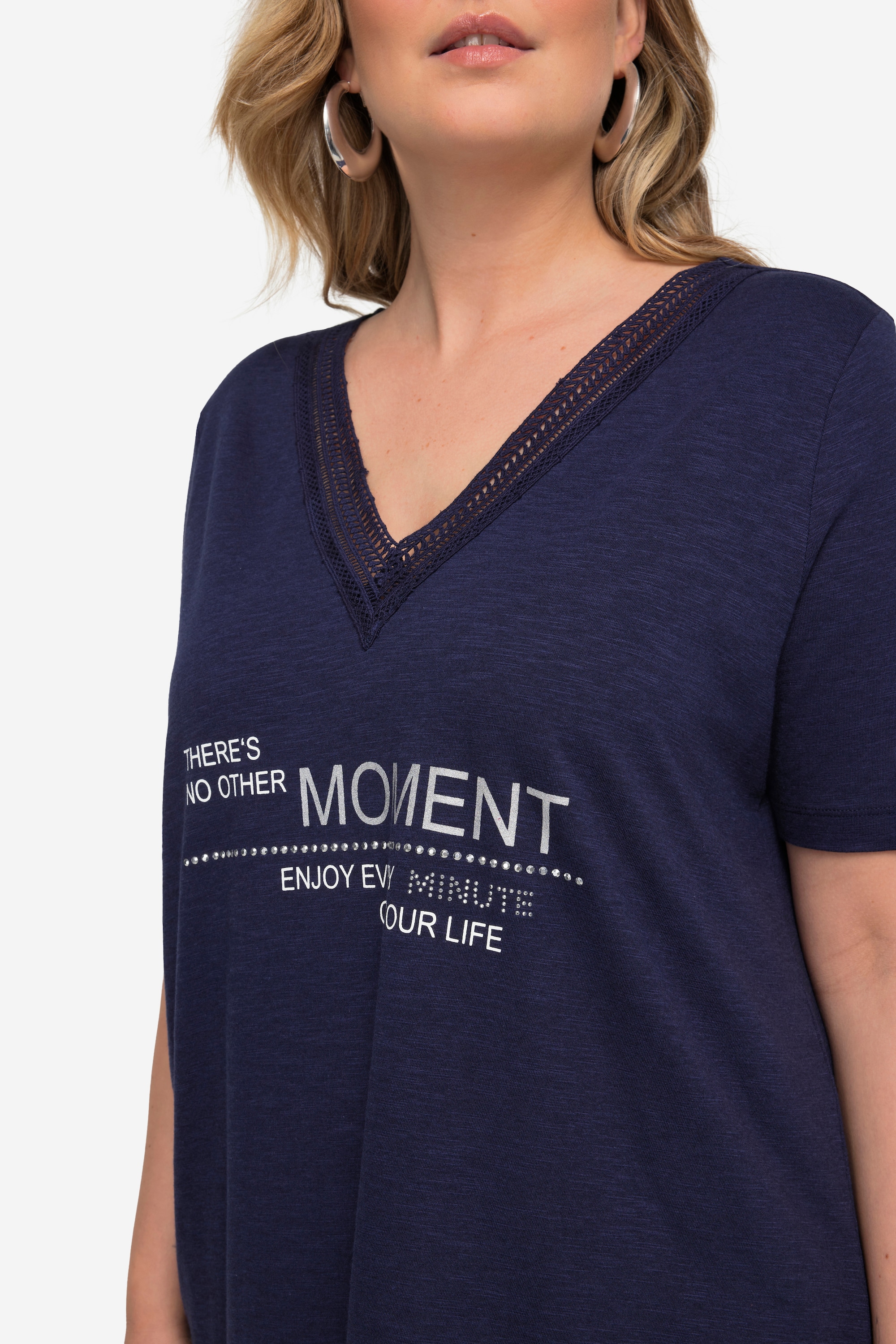 MIAMODA Damen große Größen T Shirt Schrift Motiv V Ausschnitt Halbarm 832870