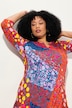 Graphic Print 3/4 Sleeve Split Neck Knit Tunic