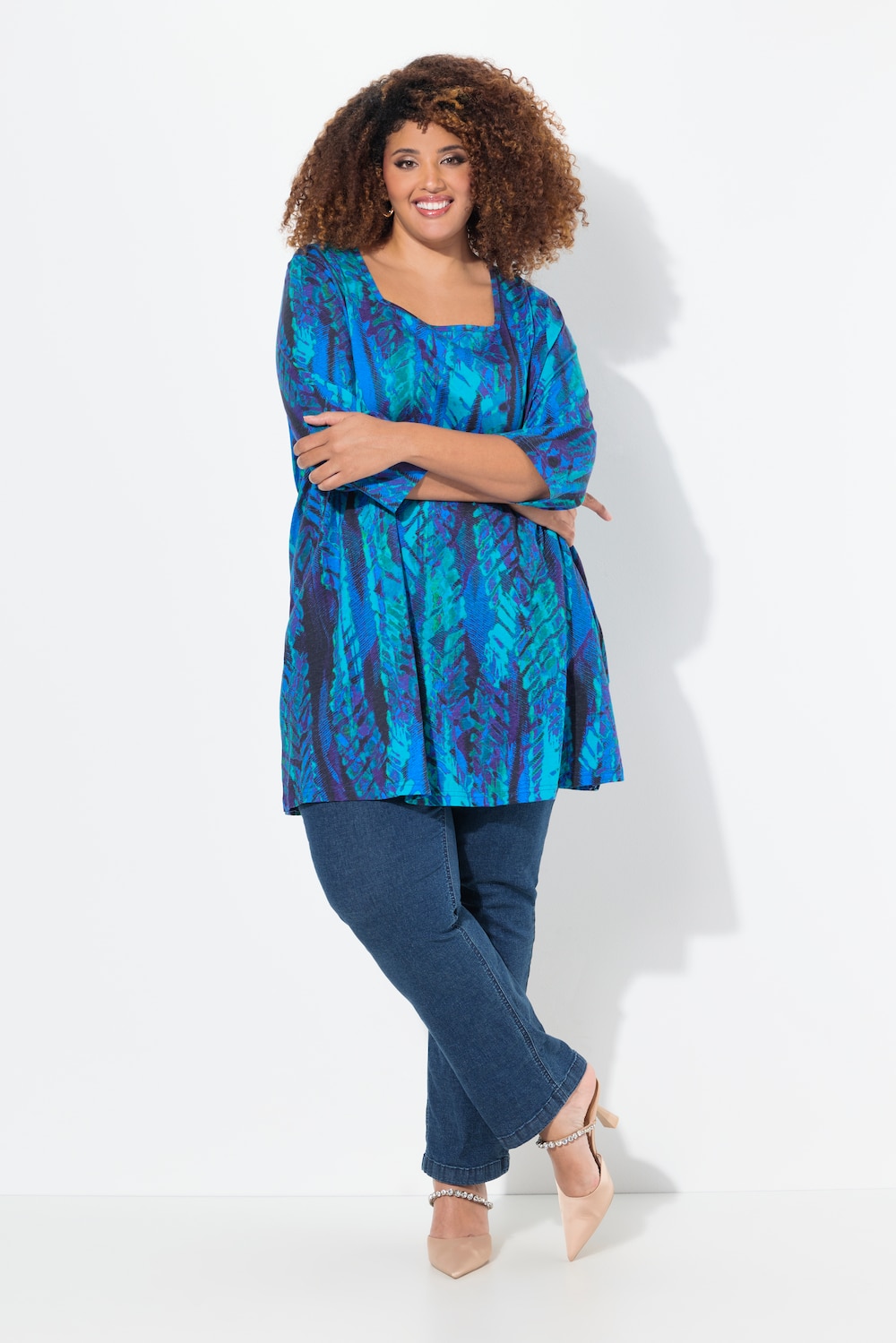 Longshirt, A-Linie, Carree-Ausschnitt, 3/4-Arm