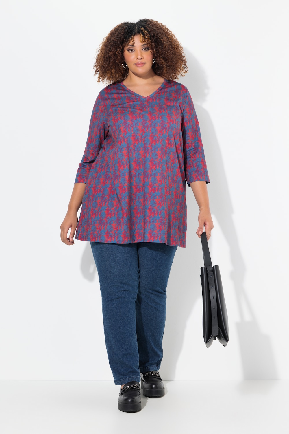 Longshirt, Batikmuster, A-Linie, V-Ausschnitt, 3/4-Arm