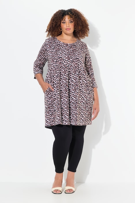 Leopard Print 3/4 Sleeve Knit Tunic