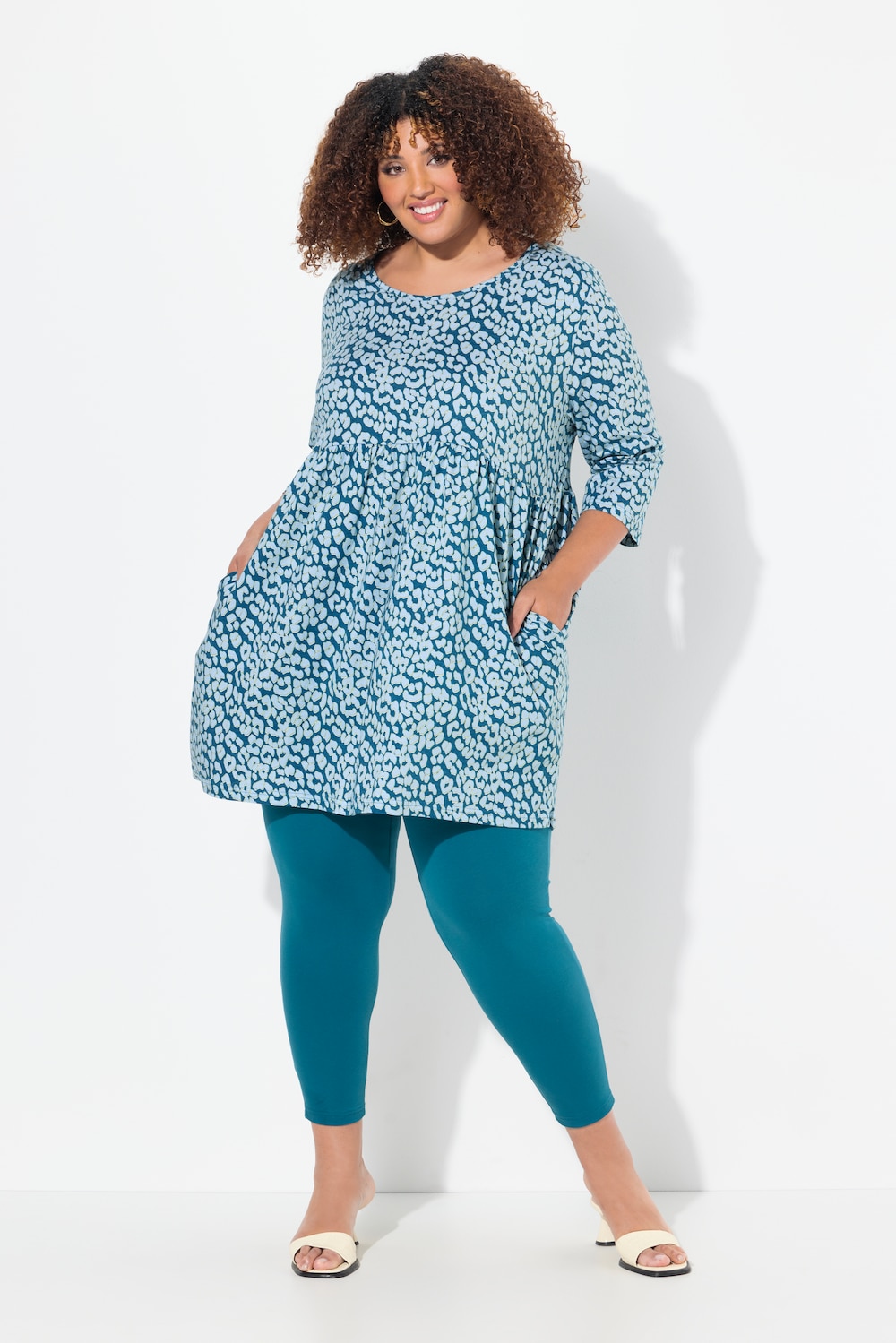 Longshirt, Leomuster, A-Linie, Rundhals, 3/4-Arm